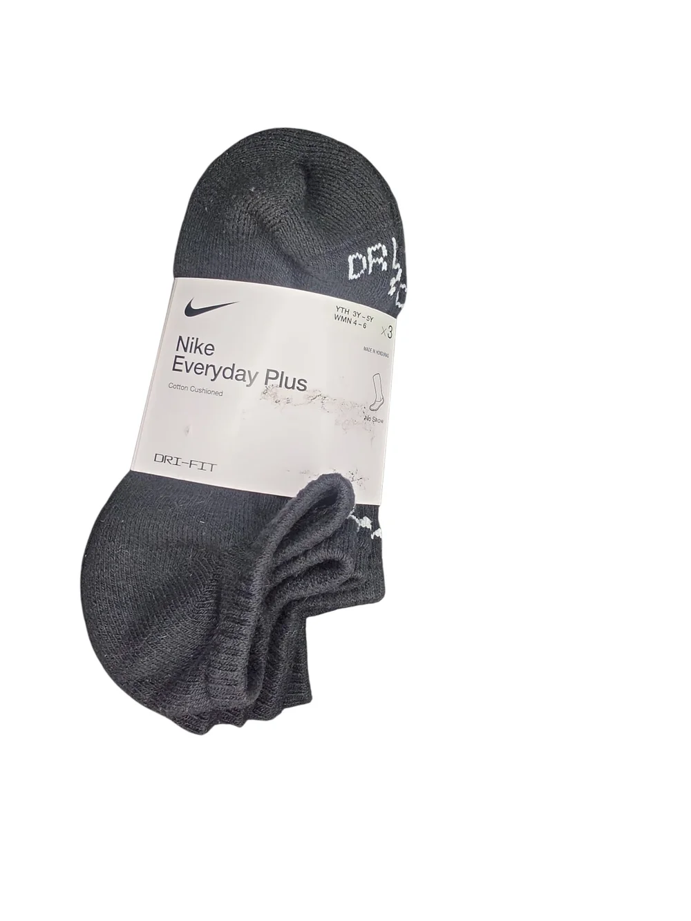 Nike  Youth Everyday Plus Black No-Show Athletic Socks (3-Pack) Size 3y-5y W 4-6